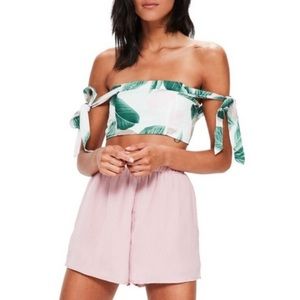 Missguided Tropical Palm Print Bardot Crop Top